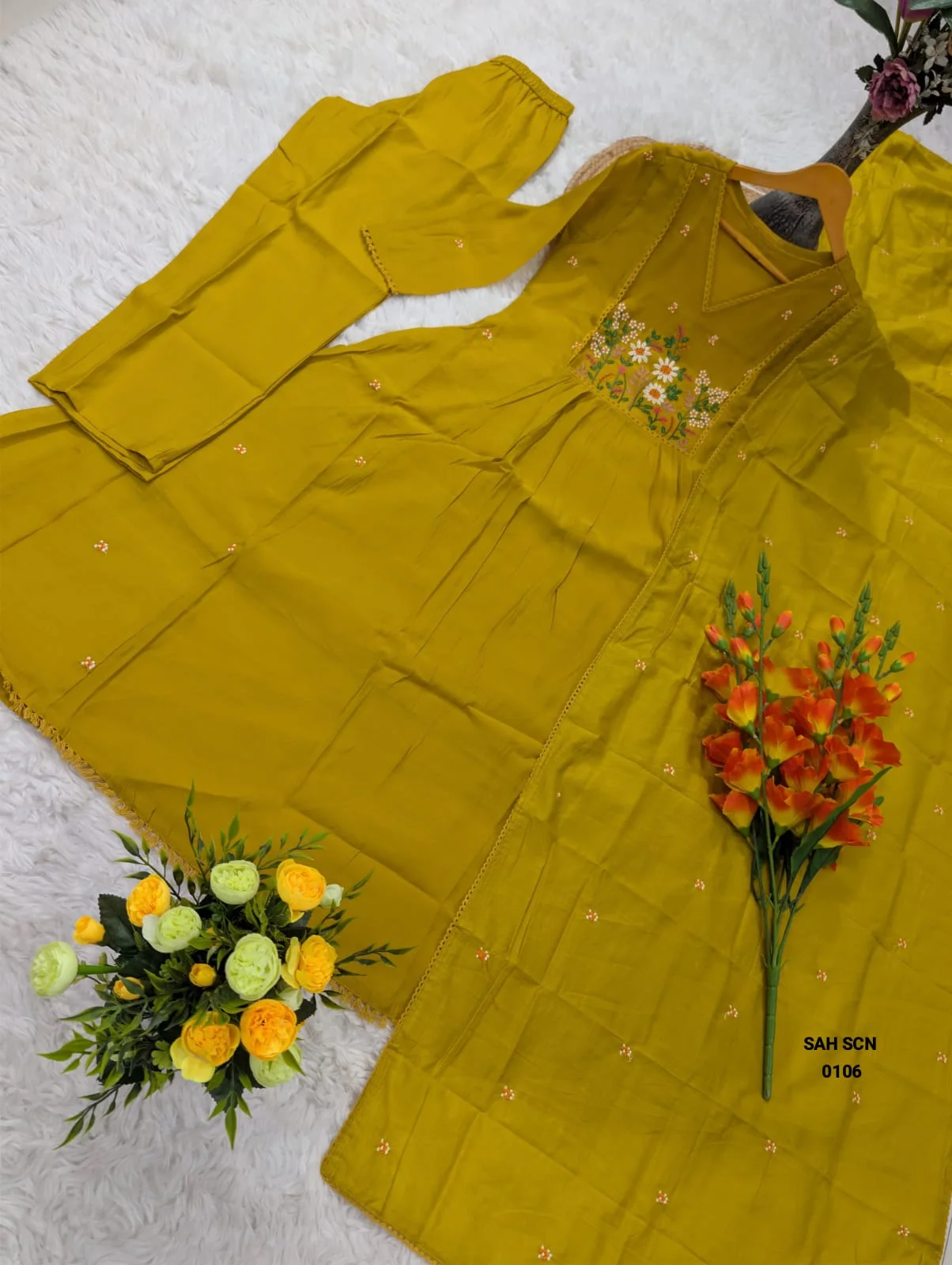 WOMEN'S PURE VISCOSE MUL CHANDERI EMBROIDERY WORK WITH  KURTA SETS
